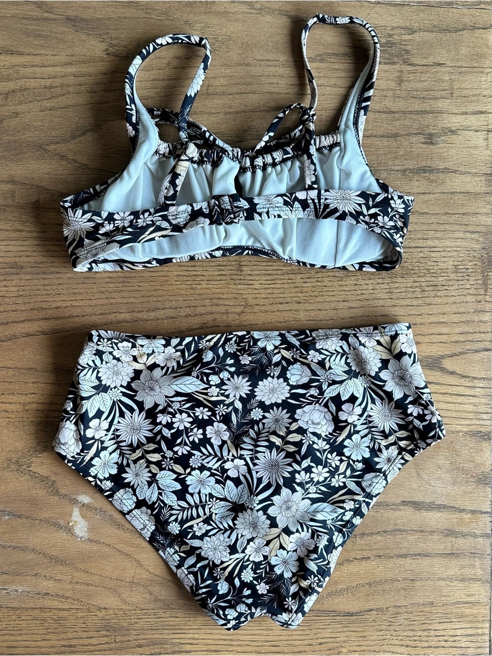 Kona Sol Black Floral Cinch Front and Mid-to-High Rise Bikini Set Size Small - Picture 5 of 9